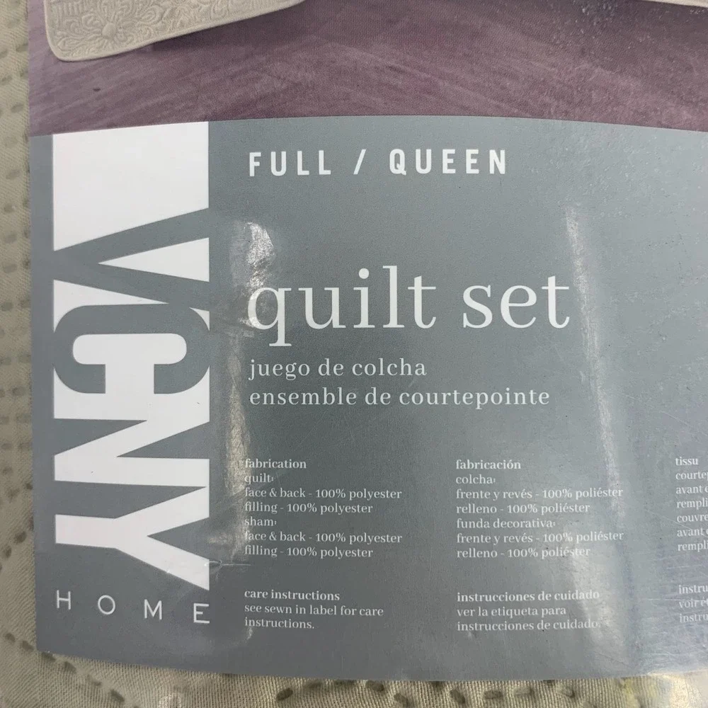 VCNY Home Full Queen Quilt Set Taupe 3 Piece Polyester Bedding‎